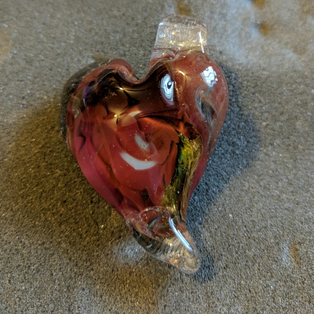 Hand blown glass heart bead love